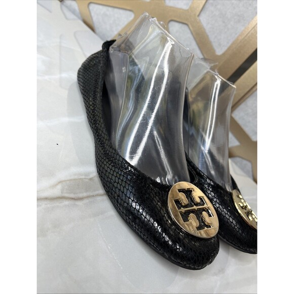 tory burch shoes Slip On Loafers Flats 40 Us 9.5 10 Black Leather - Picture 1 of 10